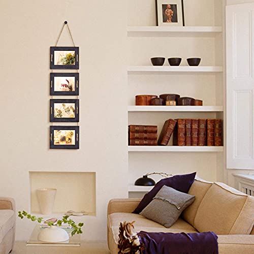 Dlquarts 5X7 Hanging Picture Frames Collage Wall Decor, Photo Frames For Wall 4-Opening, 3.5X5 With Mat Or 5X7 Without Mat, Rustic Solid Wood Multi Picture Frames For Family, Weathered Black #TOP6