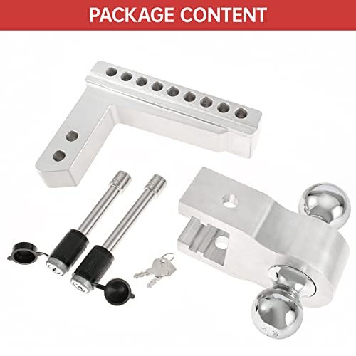 Adjustable Trailer Hitch, Fits 2.5 Inch Receiver, 8 Inch Drop Hitch, 18,500 Lbs Gtw, Aluminum Forged Shank, 2 Inch & 2-5/16 Inch Balls, Towing Hitch For Heavy Duty Truck With Double Lock Pins #TOP7