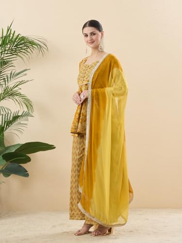 Image of MOKOSH Women's Cotton Printed Peplum Kurta Sharara Set with Dupatta
