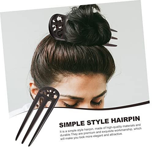 KALLORY Three Hairpin Hollow Wooden Hairpin French Hair Pin Hair Styling Accessories Hair Chopsticks 3 Prong Hair Sticks Fork Hair Clip Vintage Hair Stick Wood Hair Stick Simple Hair Fork - Image 3