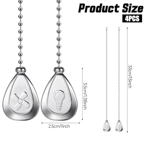Image of 4 Pcs Ceiling Fan Pull Chain Extenders 13 Inch Fan Pull Chain Extension Classic Drop Shaped Pendant Beaded Ball Cord with Connector Decorative Pull Chains for Ceiling Fans and Lights (Silver)