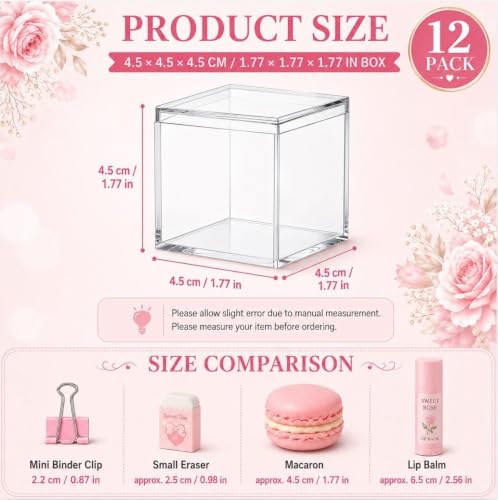 Image of Juexica 12 Pcs Clear Acrylic Boxes with Lid,Square,1.8 x 1.8 x 1.8 | Clear Plastic Boxes with Lids for Organizing and Displaying Jewelry, Candy, Crystals, Crafts, Party Favors and Collectibles