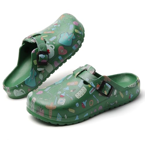 Image of Eliogn Women's Garden Clogs with Print, Waterproof Slip Resistant Work Clogs, Lightweight EVA Slip-On Mules, Cushioned Comfortable Shoes for Nurse, Chef, Kitchen, Beach
