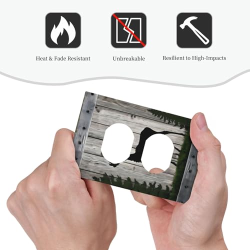 Decorative Outlet Covers Rustic Deer Elk Forest Grey Wood Board 1 Gang Duplex Light Switch Cover Plate Wall Plates for Electrical Outlets Switchplate Faceplate