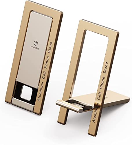 Hagibis Support de téléphone Portable pour Bureau, Support de téléphone Pliable en Aluminium, réglable Portable Ultra Fin pour iPhone Pro Max X SE XR 8 Plus Samsung iPad Tablet (Doré)