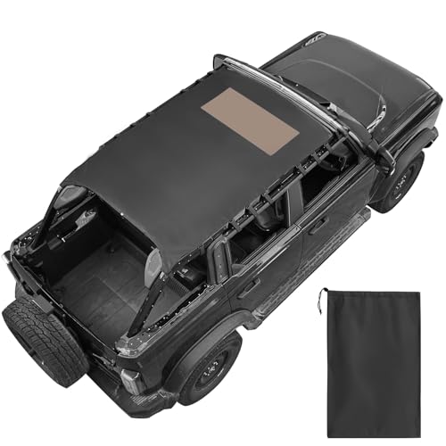 JOYTUTUS Waterproof Sun Shade Top for Bronco 4 Door 2021-2026 UV Block Rainproof & Noise Reducing Soft Top Cover No Bungee Cords Smoked Tinted Window