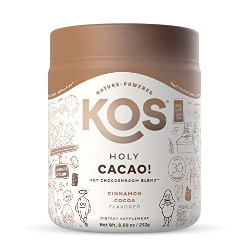 KOS Holy Cacao! Mushroom Hot Chocolate Mix, 30 Servings - Rich Cinnamon Cocoa Flavor - Organic Cacao Superfood Powder with Reishi, Cordyceps & Lion's Mane Mushrooms