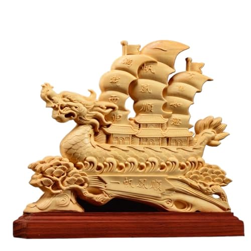FQCXCKJ Skulptur, Massivholzschnitzerei, Ornamente, Holz, Drachenboot, Boot, Mahagoni, Wohnaccessoires, Wohnzimmer, Eingangsbereich, Kunsthandwerk (20,5 x 4 x 23,5 cm)