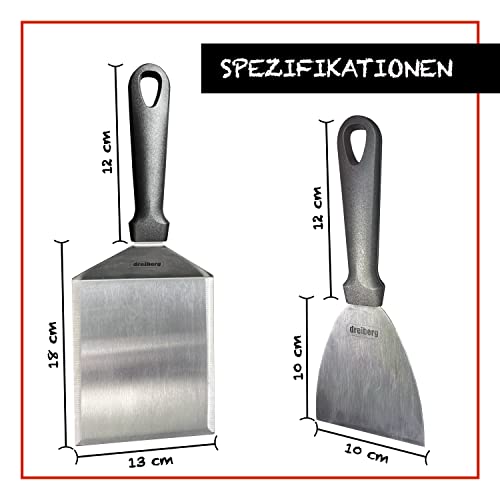 DREIBERG® XXL Grillspachtel Set inkl. 20 Stk. Burgerpapier - Grill Pfannenwender für Smash Burger. Ideal als smashed burger presse. Für Plancha, Teppanyaki & Feuerplatte