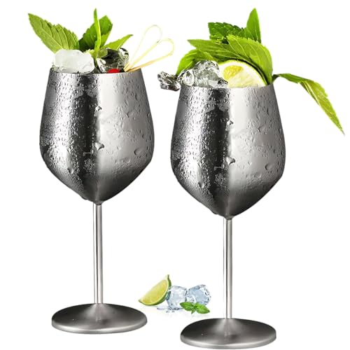 El Mejor Listado de Copas de vino - los preferidos. 49 Copas de Vino Acero Inoxidable con Tallo 500ml 2 Pieza, Taza Cobre de Vino Tinto Cóctel Inastillable Fácil de Limpiar, Copas Irrompible para Aniversarios Navidad Fiesta Piscina...
