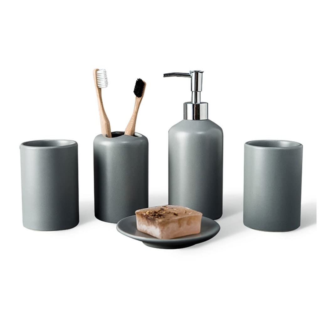 Kitchen Soap Dispenser Soap Dispenser Set Ceramic Soap Dispenser Soap Dish Toothbrush Holder Mouthwash Cup Bathroom Supplies Five-piece Set Handsoaps Dispenser