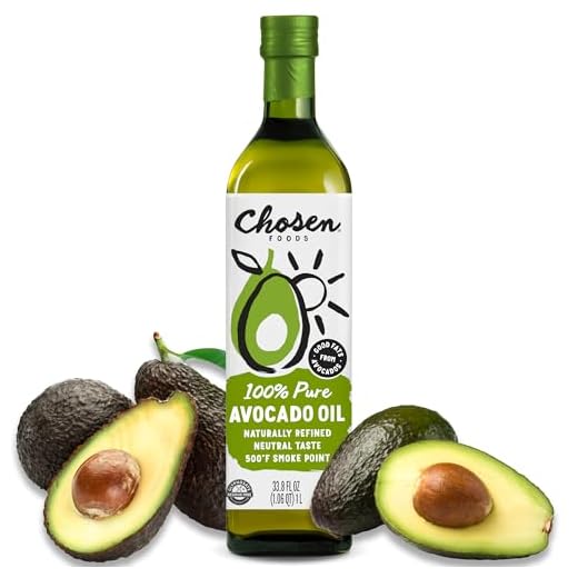 Chosen Foods 100% Pure Avocado Oil 1 L, Non-GMO, for High-Heat Cooking, Frying, Baking, Homemade Sauces, Dressings and Marinades