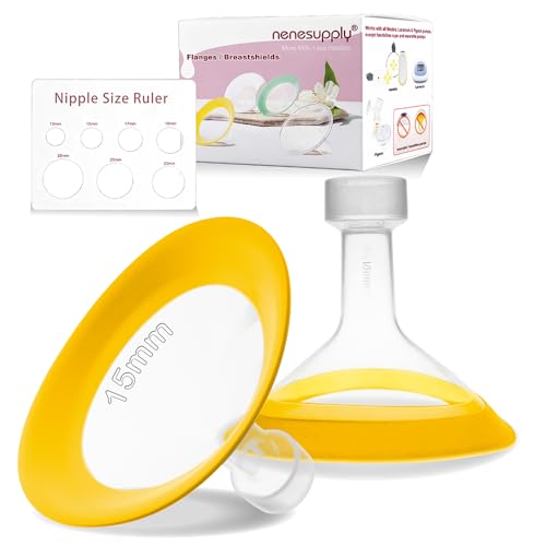 Nenesupply 15mm Oval Flanges Compatible with Medela Breast Pump Parts Replace 17mm Flange Accessories. Work with Pump in Style Parts Symphony Parts Swing Maxi Harmony and Personalfit Flex Connector