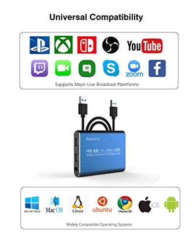AOBOCO Game Capture Card mit HDMI-Loop-Out, 4K 60FPS USB3.0-Vide Capture Karte für Streaming, 4K-Videoaufzeichnung… – Bild 6
