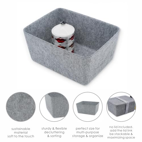Image of Welaxy Felt Storage Bin, Wide Deep Drawer Organizer Caddy for Makeup, Jewelry, Stationery, Closet & Bathroom, Minimalist Box (Gray Bin, M)
