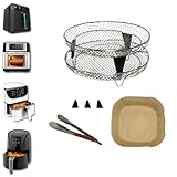 Rejilla Para Freidora de Aire - 2 Rejillas Air Fryer + Pinzas Cocina + Papel Horno. Accesorios Freidora de Aire. Utensilios Freidora de Aire. Complementos Air Fryer. Bandeja Freidora Aire