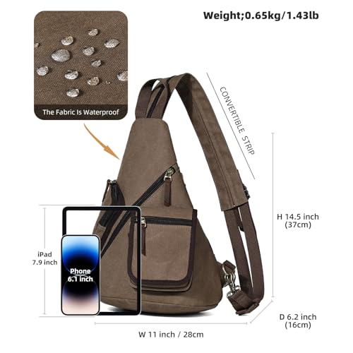 KL928 Canvas Sling Bag - Casual Crossbody Shoulder Daypack Rucksack Backpack for Men Women, Brown2