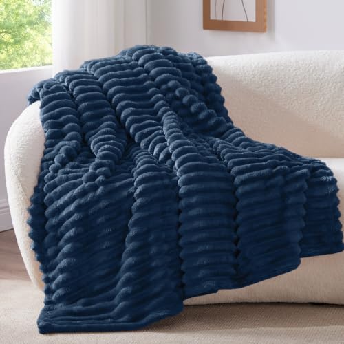 Image of BEDELITE Ribbed Twin Blanket for Couch & Bed, Navy, 66 inchx90 inch