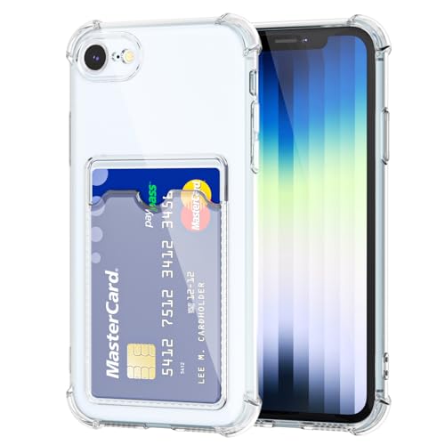 Svanove for iPhone SE/ 7/8/ SE 3rd Case Wallet Clear Card Holder Case with Credit Card Slot Thin Slim Transparent Silicone Grip Soft Rubber Protective Shockproof Airbag Bumper for Women Clear