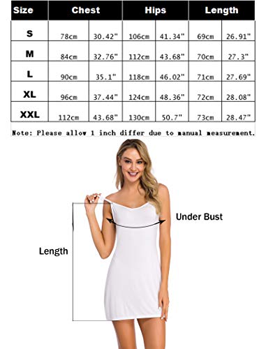 Popbee Women's Full Slip Nightwear Under Adjustable Spaghetti Strap Cami Mini Dress Nude Small - Thumbnail 7
