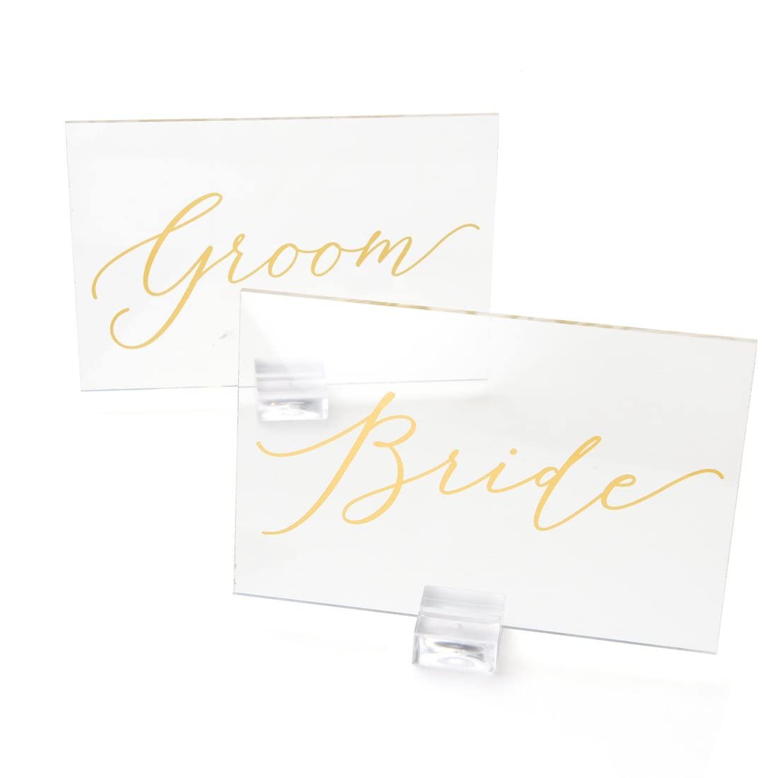 Gartner Studios Style Me Pretty Clear & Gold Foil Bride/Groom Sign Set, White