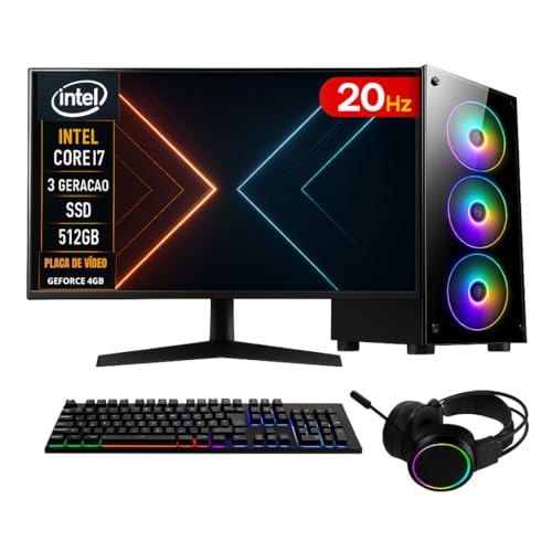 PC GAMER COMPLETO INTEL CORE I7 16GB RAM PLACA DE VIDEO GEFORCE 4GB SSD 512GB FONTE 500W - MONITOR 20'' 75HZ - KIT GAMER TECLADO/MOUSE/HEADSET/MOUSEPAD