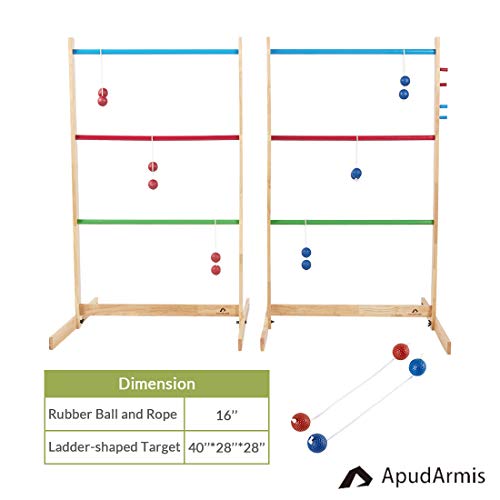 ApudArmis Ladder Toss Game Set, 40x28In Pine Wooden Golf Ladder Lawn Game with 6 Bolos Balls and Carrying Case - Outdoor Backyard Game for Kids Adults Family - Thumbnail 5
