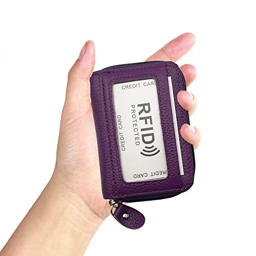 Image of RFID Blocking Genuine Leather Credit Card Case Holder Security Travel Wallet - Purple