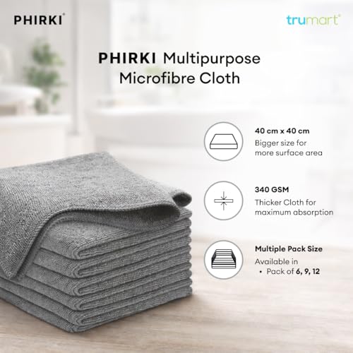 Image of Premium Microfiber Cleaning Cloths Pack of 6 (40 x 40 cm, 340 GSM) | Lint-Free, Scratch-Free, Highly Absorbent | Reusable Multipurpose Cloth for Car, Bike, Home & Kitchen Cleaning