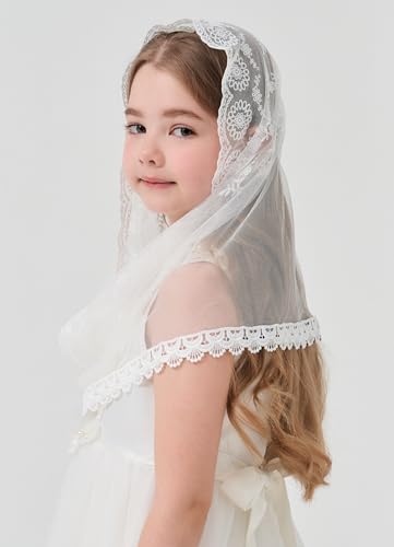 White Infinity for Girls Lace Infinity Scarf for Girls First Communion Veils for Kids Baptism Veil K124