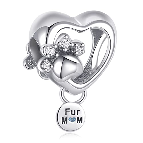 Annmors Donna Ciondolo Zampina e Cuore Scintillante Argento 925 Colgantes con Zirconia cubica per Charms Bracciale