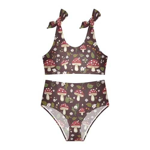 Wusikd Mushrooms Daisies Girls Swimsuits Two Piece Green Swimwear Bikini Set for for Girls Size 3T3