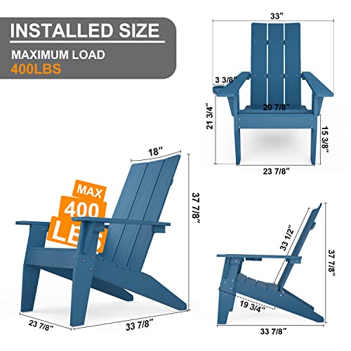Mximu Modern Adirondack Chair Weather Resistant With Cup Holder Oversized Fire Pit Chairs Adorondic Plastic Outdoor Chairs For Firepit Area Seating (Navy) #TOP5