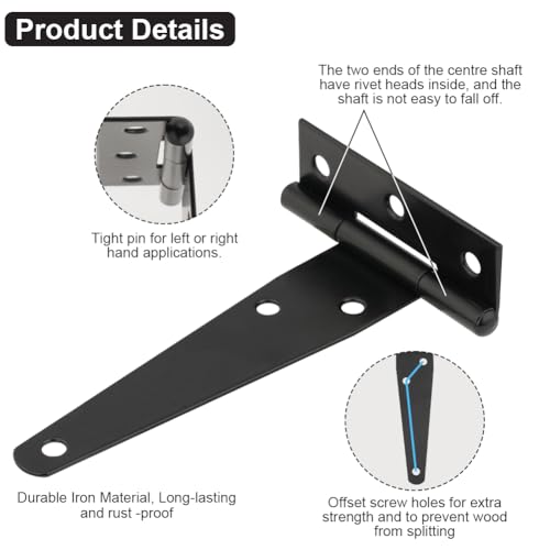 HOTUT T-Scharniere Schwerlast, 6 Stück 100mm Scharniere Klappbar T-Förmige mit 36 Stück Schrauben, Dreieck Türscharniere Verzinkt für Schuppentüren, Gartentüren, Fenster