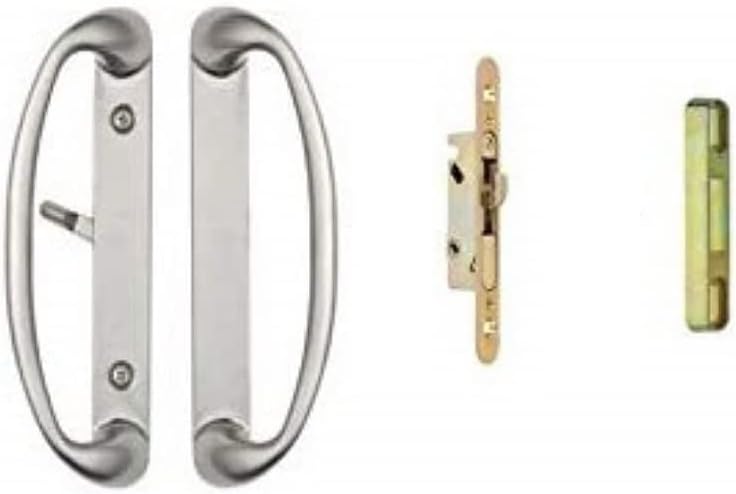 Rockwell Security Sonoma Patio Sliding Door Handle Set with Mortise Lock and Keeper Brushed Nickel Finish Fits 1-1/2 and 1-3/4 Inch Thick Doors with 3-15/16 Inch Screw Holes CTC