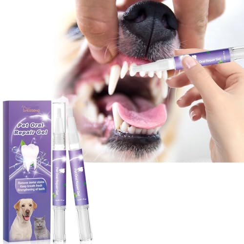 Gel Reparador Dental para Perros, Elimina Manchas y Sarro de Mascotas, Aliento Fresco, Fortalece Dientes, Aplicador en Forma de Lápiz (PACK 2 UNIDADES)