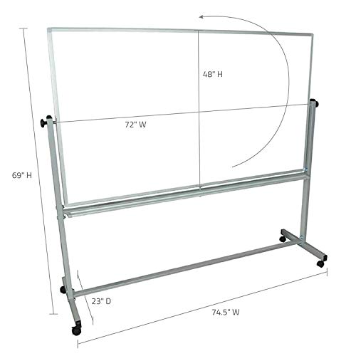 Offex Rolling Reversible Dry Erase 72"W X 48"H Double-Sided Magnetic Whiteboard With Aluminum Frame And Marker Tray - Perfect For School, Classroom, Conference And Presentation #TOP2