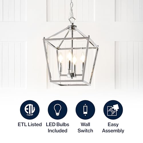 Image of JONATHAN Y Pagoda 4-Light Pendant 12 inch Cage, Chrome