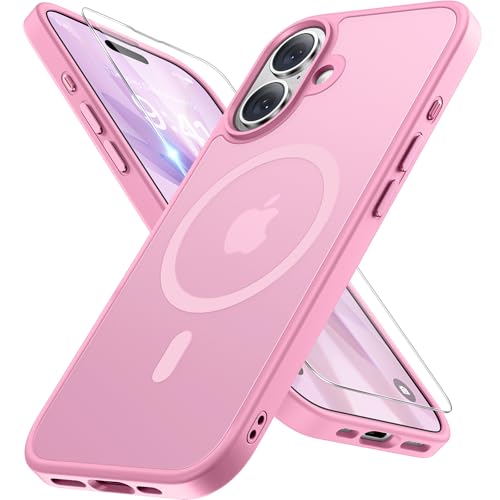 Image of Miracase Magnetic for iPhone 17 Case (Compatible with MagSafe) with Screen Protector Military-Grade Protection, Anti-Fingerprint Translucent Matte Phone Cover for iPhone 17 6.3 inch, Light Pink