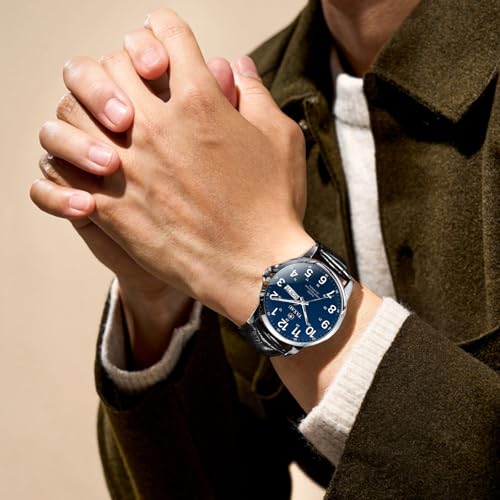 Men's Watches Leather Band Stainless Steel Quartz Analog Watch Luxury Waterproof Watches for Men Dress Men's Wrist Watch with Day Date Arabic Numeral Relojes para Hombre3