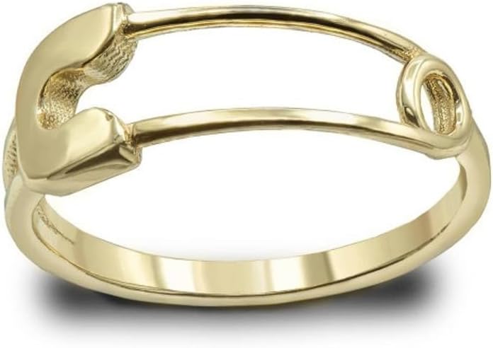 Claddagh Gold 10K and 14K Gold High Polished Sideways Safety Pin Ring Available in Yellow, Rose and White Gold with multiple ring sizes