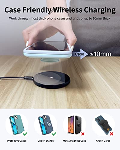 Kpon Wireless Phone Charger For Popsocket/Otterbox/Thick Cases Up To 10Mm - 15W Max Wireless Phone Charging Station, Compatible With Iphone 14/13/12(Adapter Not Include) #TOP1