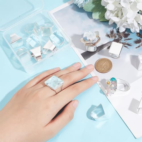 HOBBIESAY 16Pcs Blank Rings Brass Pad Ring Settings Adjustable Finger Ring Blank Bases Silver Flat Blank Ring Bezel Tray DIY Blank Ring Base Jewelry Finding Ring 19mm Inner Diameter - Image 3