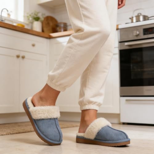 Image of Litfun Fuzzy Memory Foam Slippers for Women Indoor Outdoor House Shoes