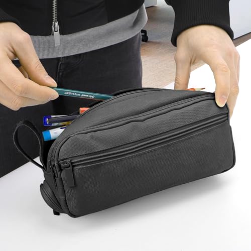 Image of YOPCDJ Large Capacity Pencil Case 4 Compartments, Cute Aesthetic Pencil Bags with Zipper Large Pencil Box, Desk Organizer for College School Teen Girl Boy Men Women, Makeup Bag (Black)
