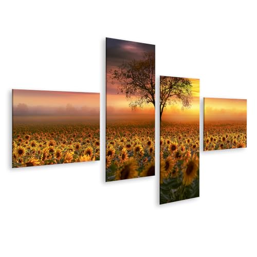 Impression sur toile arbre coucher de soleil de rêve pour salon - 4 pièces