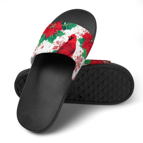 Cardinal Bird Poinsettias Shower Slippers for Women Men Casual Non-Slip Slide Sandals Beach Bathroom Shoes4