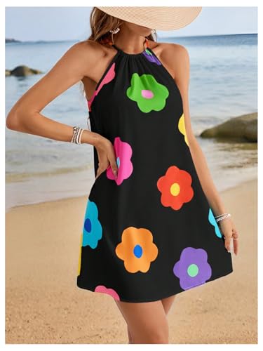Image of SweatyRocks Women's Tropical Print Halter Dresses Sleeveless Holiday Summer Mini Dress