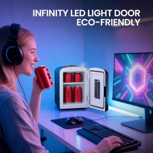 Image of Electactic 4L Mini Fridge for Bedroom with LED Gaming Light, 110V AC /12V DC Mini Refrigerator for Home and Car, 6-Can Portable Fridge for Car,Gaming Room,Dorm,Food,Drinks,Cosmetics and Skincare,Black