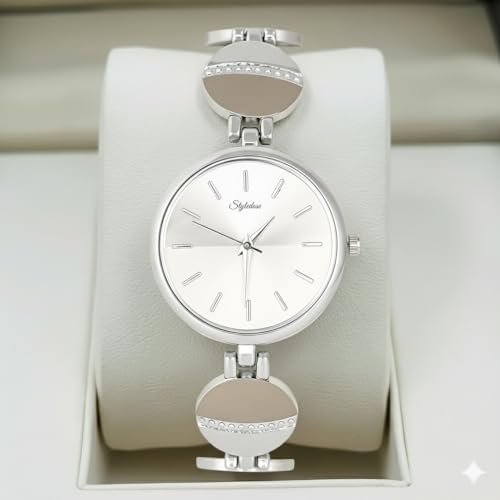 Image of STYLEDOSE Women's Elegant Silver-Tone Bangle Watch Women Analogue Wrist Watches for Women's & Girls&Ladies Diamond Studded Rosegold Stylish Bracelet Strap